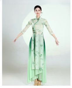Classical Dance Cheongsam Womens Performance Costume Adult Gradient Dance Practice Uniform New Model Polyester Material