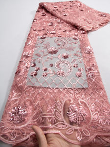 Châu Phi Chất Lượng Cao Nigeria Kim Sa Lấp Lánh Voan Phối Ren 5 Thước Polyester/Lưới Cotton Thân Thiện Với Môi Trường Cho Váy Cưới DIY Quần Áo Nữ