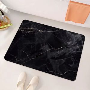 VIKAMA Modern Black Marble Bath Mat Diatomite Quick Dry Non Slip Bathroom Doormat Washable Stone Pattern Home Carpet
