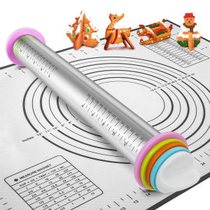 Adjustable Stainless Steel Rolling Pin with 4 Thickness Removable Rings Versatile Dough Roller for Baking Pizza Bakeware Tools