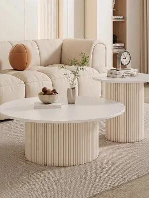 Modern Minimalist Living Room Rock Board Coffee Table Creamy White round Small Tea Table Compact Network Famous Short Table