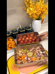 304 Stainless Steel Box Kitchen Storage Box With Lid Refrigerator Fruit Containers Bekas Makanan Fresh-keeping box