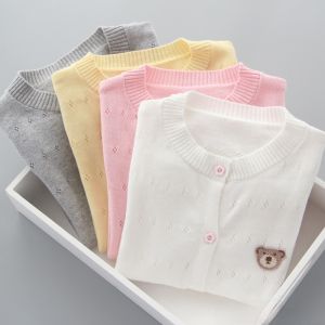 Girls Knitted Open Cardigan Spring Autumn Cotton Outerwear Thin Sweater Jacket for Medium And Large Children Soft Korean Style