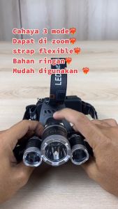 High Power Headlamp 3x Cree Senter & Senter Kepala Free 2 Batrai & Lampu Kepala Warna Hitam - Senter Pendaki Kamping Kemah Goa Gua