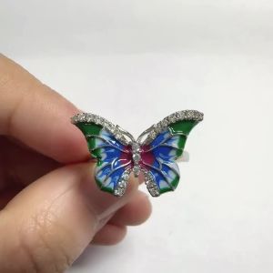 Huitan Fresh Style Women Ring Colorful Enamel Butterfly Inlaid Brilliant CZ Animal Accessories for Party Daily Trendy Jewelry