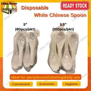 Disposable White Chinese Spoon 5" (80pcs/pkt) 5.5" (100pcs/pkt) Ideal for party/event/catering/daily use