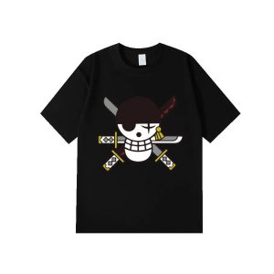 Bandai | Apanese Anime One Piece T-Shirt Men Chibi Zoro Three Swords Logo Print Summer Cotton Short Sleeve Tee Fan Gift