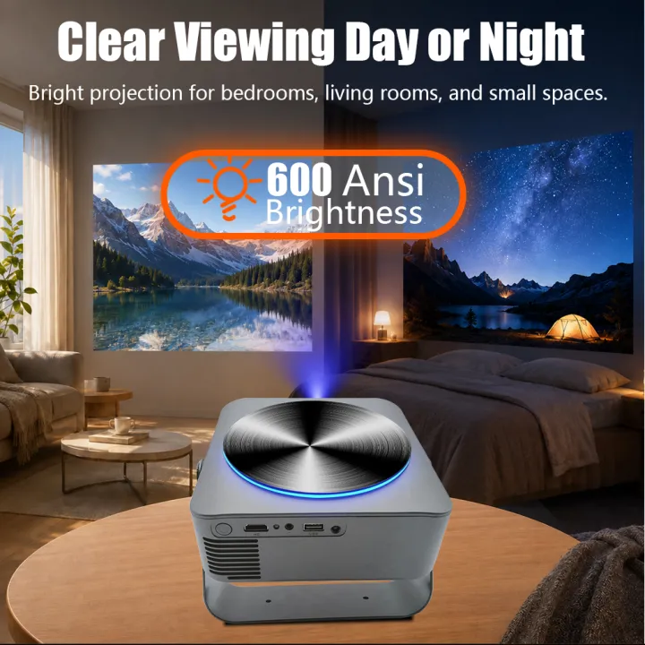 A50 Android TV Projector 600ANSI Native 1080P 4K WiFi6 Auto Keystone 360° Rotatable Home Theater Beamer
