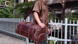 R Crazy Horse Leather Travel Bag Mens Real-Leather Handbag Leisure Gym Bag with Shoe Position Cowhide Luggage Bag