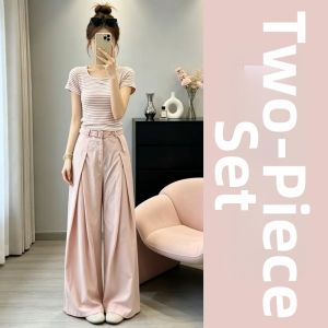LIRUSHAN | Korean Style Chic Women Clothes Pink Stripes