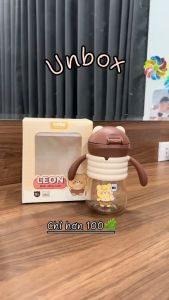 Bình Uống Nước Leon Tobe 300ml Chất Liệu PPSU Có Nắp Ống Hút Van Chống Sặc Hút Nhiều Điểm An Toàn Nhỏ Gọn