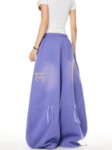 Quần Thể Thao Nữ Ống Rộng Màu Xanh Tím Chuyển Màu Phong Cách Đường Phố Quần Ống Đứng Rộng Rãi Thoải Mái Mùa Thu