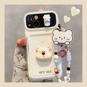 KVZUVUU | Ốp Lưng Điện Thoại Silicone có Dán Gấu 3D và Khe Đựng Thẻ cho iPhone 16 Pro Max