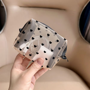 Portable Small Size Large Capacity Velvet Heart Mesh Inner Bag Cosmetic Bag Personalized Simplistic Lipstick Storage Bag