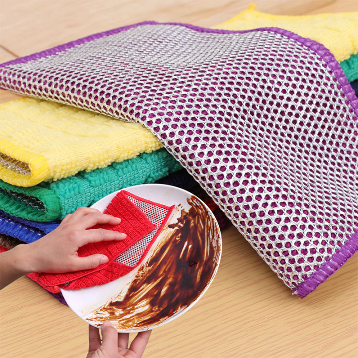 5pcs Double Layer Thick Silver Cleaning Cloth Magic Dish Towel Reusable