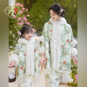 High-End New Chinese Style Childrens Long Sleeve Dress Parent-Child Matching Winter Qipao Girls Dress Warm Thickened Polyester Fiber