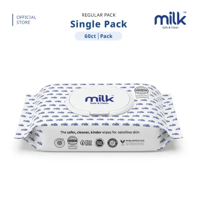MILK Baby Water Wipes Regular Pack 60s | 99.9% Pure Water | Safe for Face & Mouth