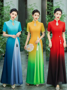 Syage Show Cheongsam Performance Costume Plus Size Ao Dai Improved Dress Long High Elastic Stage Etiquette Performance Wear Silm