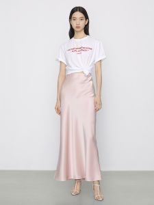 กระโปรงยาวผ้าซาตินไหมเอวสูง ทรงเอ ผ้าไตรอะซิเตท ทรงเอ สำหรับผู้หญิง กระโปรงทรงหางปลาสุดหรูหรา กระโปรงยาวคลุมเข่า