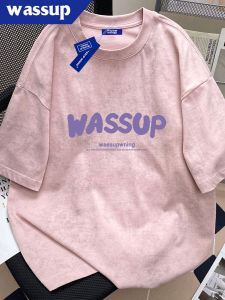 Wassup Tie Dye Short Sleeve Pure Cotton Mens T-shirt Summer Loose Casual Trendy Brand Sweatshirt Comfortable Breathable