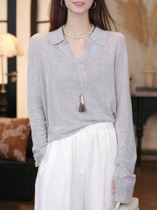 Shalldoer | French Simple Style Long Sleeve Polo Neck Knitted Sweater Womens Loose Slimming Casual Base Shirt Autumn New Arrival