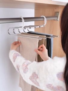 5-in-1 Stainless Steel Pants Hanger Multifunction Adjustable Magic Cloth Hanger Closet Wardrobe Organizer Towel Rack