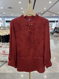 เสื้อเชิ้ตแขนยาวหลวมๆ สำหรับคุณแม่ ทรงหลวมๆ สไตล์จีนใหม่ ปักลาย กระดุมแถวเดียว ผ้าโพลีเอสเตอร์ 100% สำหรับผู้หญิงวัยกลางคนและผู้สูงอายุ