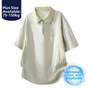 BINHANG | Color Block Semi-zip Casual Shirt Cool Breathable Loose Fit Stylish Large Size For Men