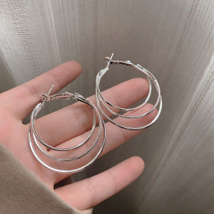 ต่างหูเงินแท้สามชั้นดีไซน์เก๋ไก๋ เครื่องประดับแฟชั่น เครื่องประดับหู ชุบทอง โลหะผสม เครื่องประดับแฟชั่น