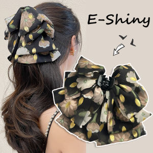 2023 New Trendy Floral Fabric Large Bow Small Claw Birthday Party Creative Hair Clip Womens Elegant Hair Accessories Gift