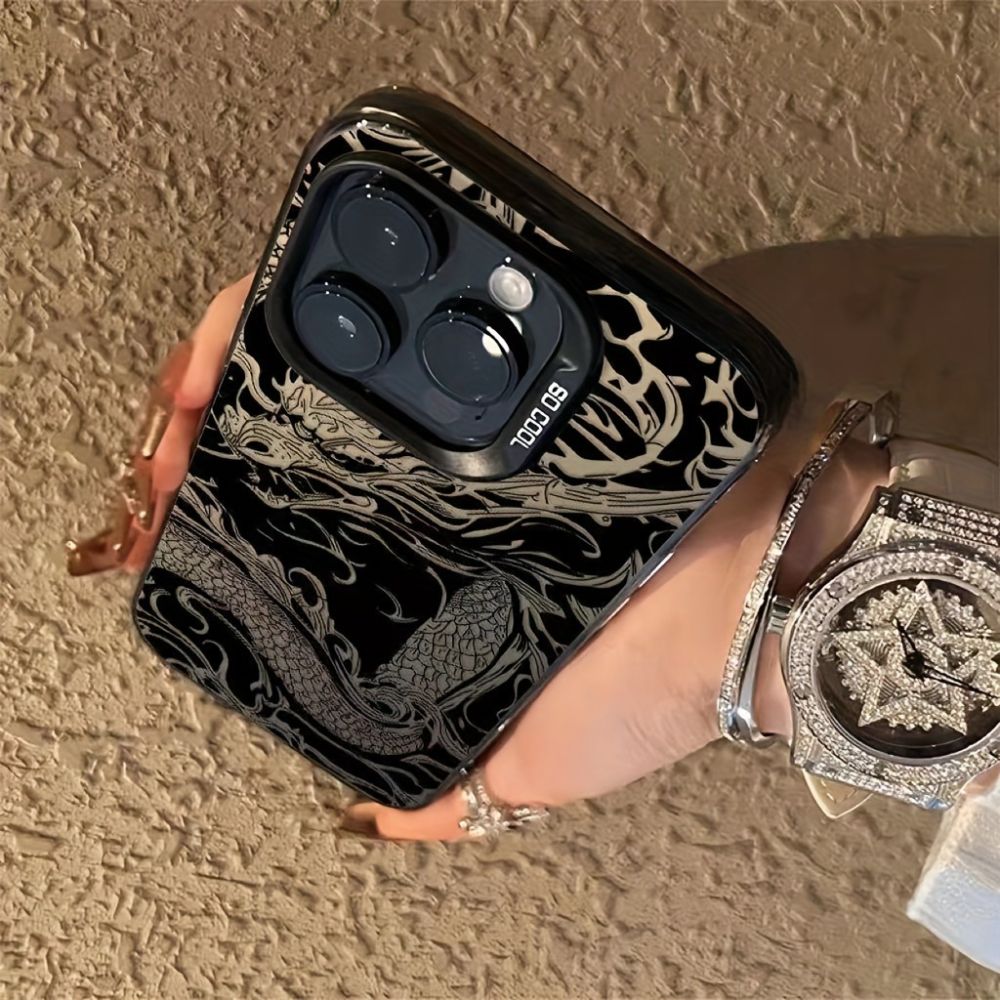 Black Dragon Pattern Electroplated TPU Phone Case, Suitable 17 Max, IPhone 16, 15, 14, 13, 12, 11, Xs, Xr, X, 7, 8,_voghion.com