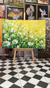 Tranh in Canvas Đồng Hoa Cúc Trắng (Hình thật tại xưởng - Đã có khung móc đinh treo) - The Canvas House