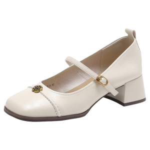 Josiny | French Camellia Mary Jane Shoes Brown Heels