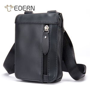 EDERN Retro Genuine Leather Sling Bag for Men Multi-functional Cowhide Belt Bag Phone Waist Pouch Small Shoulder Bag Mens Crossbody Bag