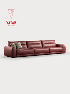 VATAR | Red Full Leather Sofa Straight Minimalist Design