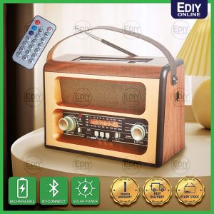 HIGH QUALITY FM AM SW SOLAR RECHARGEABLE WIRELESS RADIO SPEAKER BLUETOOTH USB TF BT MUSIC MP3 PLAYER MUZIK 收音機 RETRO Ediyonline Ediy