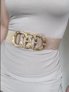 เข็มขัดแฟชั่น เข็มขัดผู้หญิง เอวยางยืด เรียบง่าย หัวเข็มขัดกลม ตกแต่งเสื้อโค้ท เสื้อผ้า เข็มขัด