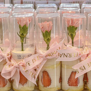 Mothers Day Tulip Rose Cake Decoration Handheld Straight Cup Strawberry Mousse Cup Festive Celebration Supplies Accessories