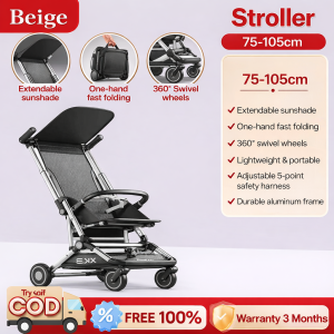 Beige Baby Stroller For Baby Foldable Pocket Stroller For Toddler Travel Lightweight With Dinner Tray