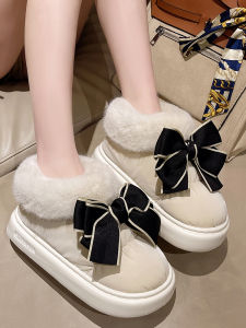 Thickened Fleece Slippers Womens Home Indoor Outdoor Wear Waterproof Cotton Boots Cotton Shoes Warmth Autumn Winter New 2024