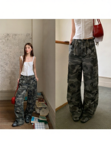 NIHAOKANONG | Quần Jeans Camouflage Vintage Rửa Mòn Lười Mùa Hè Nữ