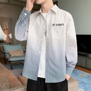 ROMON | Áo sơ mi nam tay dài thường ngày mùa xuân hè mới thời trang thương hiệu màu sắc chuyển tiếp không cần ủi quần áo công sở giản dị