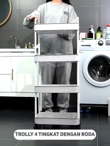 Rak Susun Dorong 3 / 4 / 5 Susun Tingkat Serbaguna Stacking Shelves Rak Dapur Salon Kantor Kamar Mandi Kosmetik Baju Celana Pakaian Kos Penyimpanan Snack Makanan Minuman Serbaguna Multi Fungsi Troli Trolley Troley Dengan Roda Pegangan samping Stand Hanger