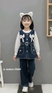 Setelan Nayyara Jeans Snow Black 3 in 1 Rompi + Pita Brukat cantik anak Perempuan Usia 3 - 10 Tahun Model Nayyara Jeans Snow Black Mix Lengan Brukat Rompi Pita Koreans Style Celana Jeans Usia 3 - 10 Tahun Set Jeans Snow Model Korean Style Lebaran 2026