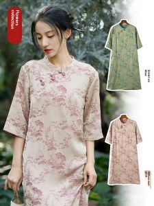 New Chinese Style Womens Dress Summer Artistic Retro Embroidered National Trend Hanfu Large Size Improved Cheongsam Skirt