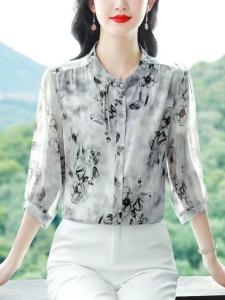 New Chinese Style Fashionable Chiffon Shirt Womens Long Sleeve Button up Versatile Summer 2025 Mid-Length Top Ladies Premium Lace Shirt