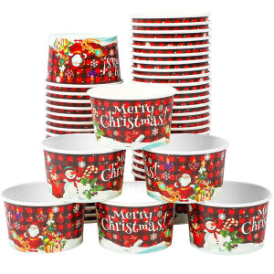 10/25pcs Christmas Snack Bowls Christmas Paper Ice Cream Cups Santa Claus Snowman Cake Paper Cups 9oz Treat Dessert Bowls