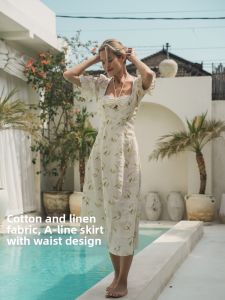 Atlantic Beach | Vintage Floral Print Dress Beachwear French Long Dress