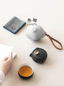 SANXUN | Portable Office & Travel Set Lightweight Black Porcelain Kung Fu Tea Set