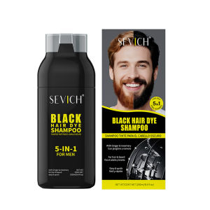 SEVICH 5 in 1 Black Hair Dye Shampoo for Men Natural Beard/Hair Color Instant Gray Coverage Permanent Black Color Hair Shampoo
